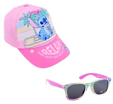 Disney Stitch Gorra y Gafas de Sol para Niñas, Gafas de Sol Protección UV, Gorra de Verano, Gorro de Beisbol Infantil