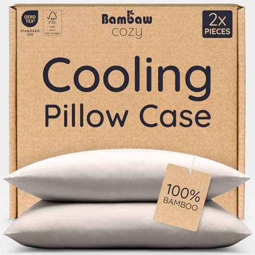 Bambaw Funda Almohada 50x75 cm Bambu, Pack de 2, Sabana Frio Verano, Sábanas Refrigerantes Antiacne, Sabanas Refrescantes Verano, Funda de Almohada 50x75 Suave (Arena)
