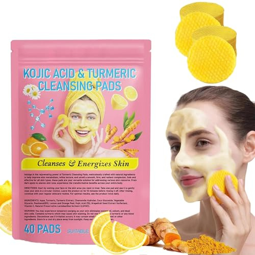 EHIOG 40Pcs Kurkuma Kojic Säure Reinigungspads, Turmeric Kojic Acid Exfoliating Cleansing Pads, Compressed Pads for Face Cleansing Gesichtsschwämme Tragbar,für Outdoor Reisen zur Porenreinigung