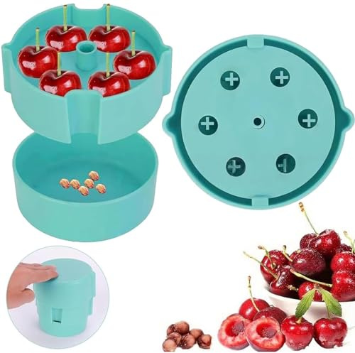 Kirschentsteiner Manuell, Kirschkernentferner mit Auffangbehälter, mit 6 Einzellöchern ausgestattet Kirschentsteiner Entsteiner Kirschen,Tragbar Cherry Pitter für Kirschen Oliven Pflaume (blau)