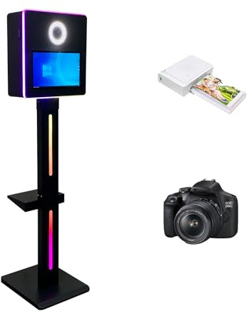Appareil photo reflex numérique, écran tactile de 15,6, télécommande par application, logiciel, étui de transport, cabine photo pour fête, mariage, location d'événements (noir, ensemble complet)