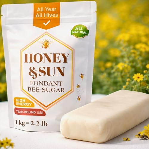 HONEY SUN® Bee Fondant Patty for Winter (2.2 lbs) - Ready-to-Use Bee Food Winter Feed - High Energy Cold Weather Feed & Emergency Bee Fondant Helper - Essential Hive Survival Sugar Cake (1 kg)