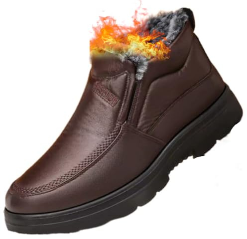 Bottes d'hiver en cuir pour homme - Imperméables - Antidérapantes - Chaudes - Orthopédiques - Chaudes - Bottes de neige d'hiver - Doublure en fourrure - Bottines avec fermeture éclair latérale, Brun A
