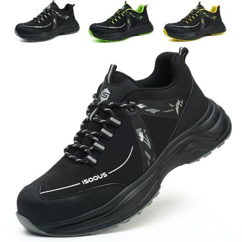 Zapatos de Seguridad Hombre Mujer Zapatillas de Seguridad Comodo Ligero Calzado Trabajo Transpirable con Punta de Acero Negro EU 43