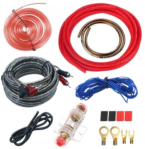 PORFOYO Juego de cables para amplificador de coche 4GA, juego de cables de amplificador de 5 metros, juego de cables de amplificador de potencia, cable de subwoofer, cable de audio para coche con