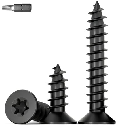 QANCEN 20 Piezas Tornillos para Madera Negros Torx M5x25mm,Tornillos de Cabeza Avellanada de Acero Inoxidable A2 V2A,Tornillo Autorroscantes de Rosca Completa