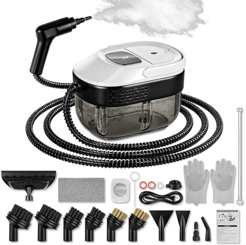 vaporeta limpieza hogar 17 en 1 para hogar & coche, 3 niveles vapor en mango, calent 10 s, depósito 1600 ml, radio 4.5 m, limpiador de vapor para cocina, baño, suelos, ventanas, coche.