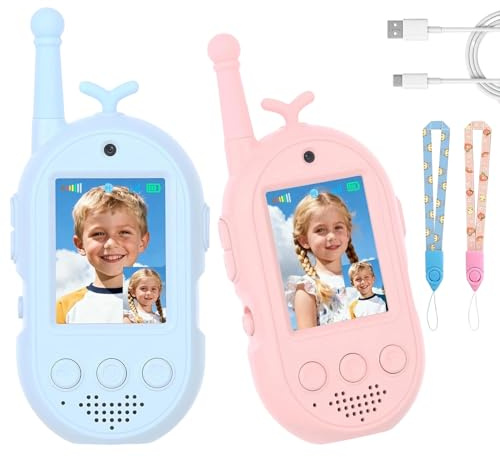 Walkie-Talkies Vidéo pour,2 Pièces Jouet d'Extérieur,Portée 300 m Walkie-Talkies Rechargeables pour Filles avec 4 Effets Vocaux - pour Garçons et Filles 3-12 Ans Jeu Intérieur et