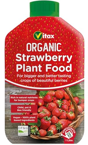Vitax Organic Liquid Strawberry Feed Fertiliser 1L | OF&G Certified Organic High Potash Feed | Bee Friendly Nutrient Booster for Bumper Crops & Tasty Berries | Specialist Soft Fruit Food Makes 55 Cans