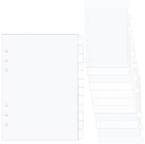 12 Stück A5 Register Trennblätter A5, Kunststoff OrdnerTrennblätter 6 Löcher Seitentrenner Notizbuch Trennblätter Index Teiler für Ordner A5Ringbuch Planer Loseblatt Notizbuch (Weiß)
