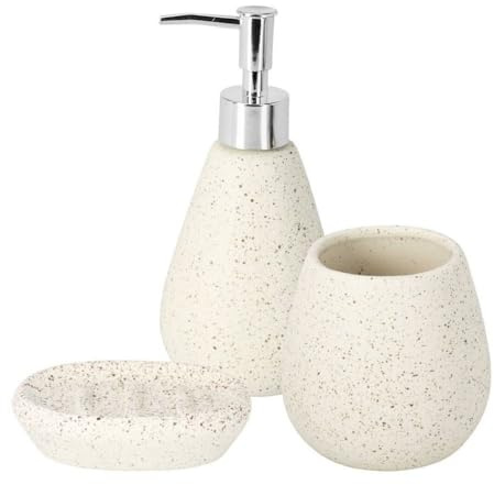 Cream Ceramic Bathroom Accessories Set, 3 Piece Soap Dispenser Tumbler Soap Dish, Modern Bathroom Set