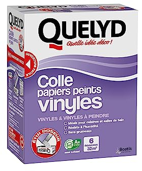 Quelyd Colle Papiers Peints Vinyles – Idéale pour Cuisine et Salle de Bain – Dosage Ultra Facile – Sans Grumeaux – Sans Solvant – Poudre 300 g (6 rouleaux - 32 m²)
