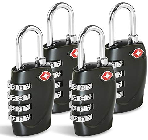 CFMOUR TSA Cadenas de Valise - 1, 2, 3, 4, 5, 6 Pack Cadenas de Sécurité à Combinaison de Voyage à 4 Cadrans pour Valises Valise Bagage Sac Code Lock - Noir (Lot de 4)