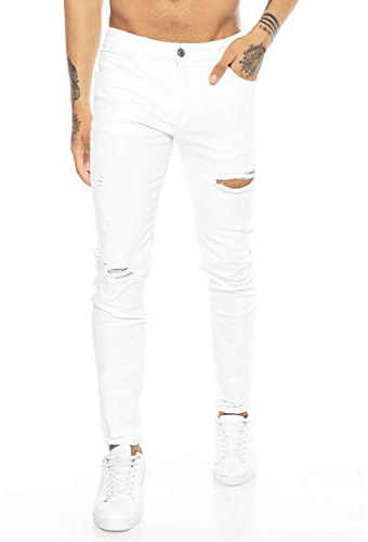 Red Bridge herr jeans byxor slim fit rör jeans denim sliten M4235, Vit, 31W x 34L
