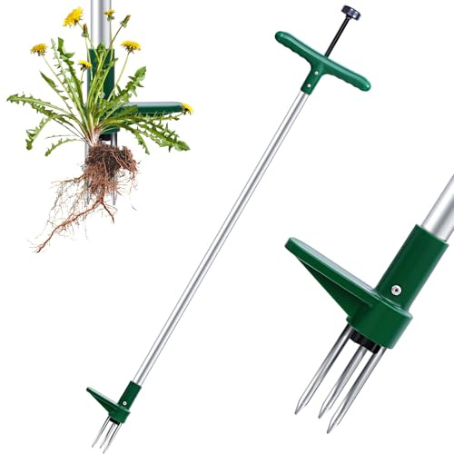 Ohuhu Weed Puller Tool, Detachable Stand-Up Weed Puller Tool with Long Handle, Stainless Steel 3-Claw Weed Remover Tool, Easily Remove Weeds Without Bending, Pulling, Kneeling for Elder