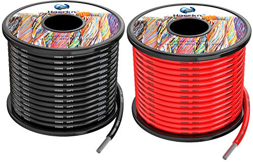 Elektriska kablar i silikon 15 meter, 10 awg 5,2 mm², 7,5 m svart och 7,5 m röd, 10 gauge, 600 V, mjuk och flexibel, hook up, syrefri, strängad, förtennad koppartråd, modell batterikabel