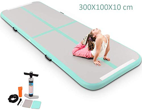 COSTWAY Air Track Aufblasbar Gymnastikmatte Tumbling Matte Air Bodenschutzmatte für Gym Training Yogamatte Trainingsmatten Weichbodenmatte Turnmatte Fitnessmatte Aufblasbar Tragbar 300X100X10CM