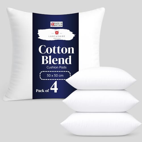 Lancashire Textiles 4 Pack Luxury Cotton Blend Cushion Pads with Super Bounce Polyester Fibre, Made of Finest British Materials (20 x 20 - 50 x 50cm, Pack of 4)