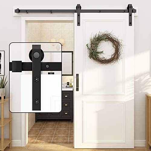 WINSOON 6.6FT/200cm Sliding Door Kit Heavy Duty Barn Door Sliding Track Sliding Barn Wood Door Hardware for Single Door, Carbon Steel, J Shape Hanger