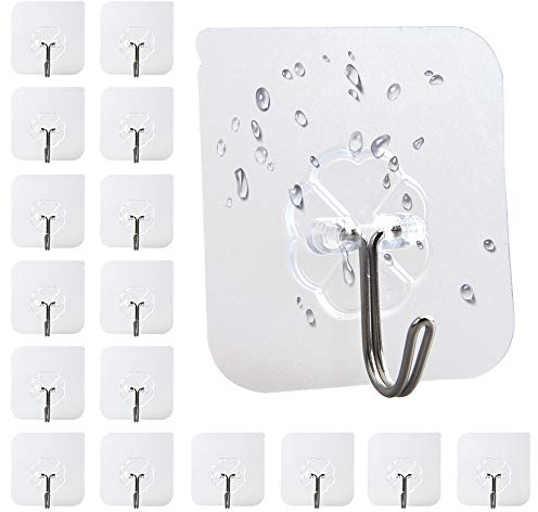 GHJK 20 Stück Klebehaken, Transparente Haken Selbstklebend Klebehaken Wiederverwendbar Wasserfest Haken für Küche Bad Wand Decke Aufhänger