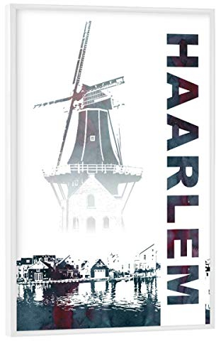 artboxONE Poster mit weißem Rahmen 75x50 cm Städte Haarlem & Windmühle - Bild Holland benelux City
