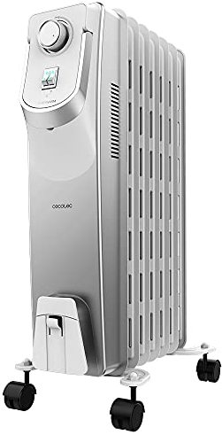 Cecotec Öl-Radiator ReadyWarm 7000 Space 360º. 1500 W, 7 Heizungsmodule, 3 Leistungsstufen, Kabelaufbewahrung, einfacher Steuerung, Griff, Rädern und doppeltem Sicherheitssystem, 18 m², Weiss