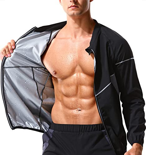 NINGMI Sudation Homme Vetement de Sudation Sauna D'entraînement Costume Sweat Sauna Veste Manches Longues Noir, X-Large