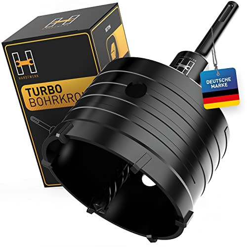 HARDTWERK Punta turbo da 82 mm [SDS Plus] – Punta a corona resistente agli urti per prese in muratura, pietra, calcestruzzo, costruzione a secco, svasatore, punta a corona