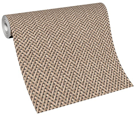 BRICOFLOR Ausgefallene Tapete in Beige Braun | Landhaus Vliestapete geflochten für Esszimmer und Wohnzimmer | Fischgrät Wandtapete in Holzoptik