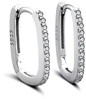 VICKWOOD Creolen Klein Eckig 15 mm Damen Ohrringe Echt 925 Silber Vergoldet mit 18K in Gold/Silber Schmuck Geschenk für Frauen (Zirkonia_Silber)