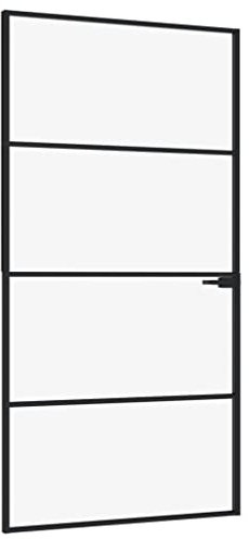 vidaXL Porta Interna Nera 102x201,5 Vetro Temperato Alluminio Sottile