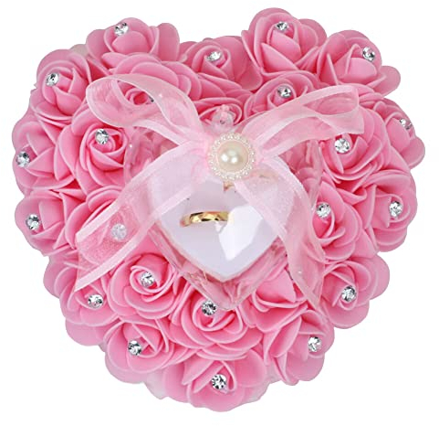 Hochzeit Ringkissen, Herzform Rosen Ringbox,Hochzeit Ring Kissen Heirat Paar Ring Halter Ring Bearer Kissen,Romantische herzförmig Ringhalter Ehering-Kissen Hochzeit Zeremonie Braut Ring Kissen Halter