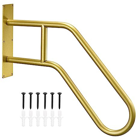 sourcing map Wall Mounted Handrails for Outdoor Steps, Hand Rail for 1-3 Stairs, U-Shaped Stair Handrails (22.8 Length,18.5 Height) for Garden Garage Porch Patio Steps Gold