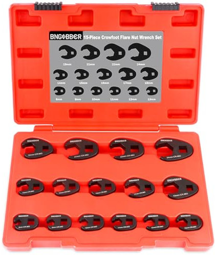 BINGCOBBER 15 PCS Ensemble de clé à Fourche à emmancher Métrique 1/2 3/8,Coffret de douilles à tuyauter,clé à écrou évasé,8-24mm