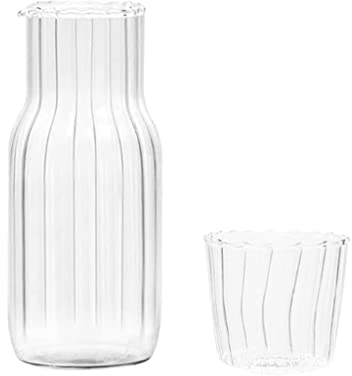 HASMI Jarra de Agua Junto a la Cama Jarra de Agua de Noche de Cristal a Rayas con Vaso, Jarra de Agua de Cristal y Juego de Cristal, Jarra de Jugo Transparente para Cocina y baño