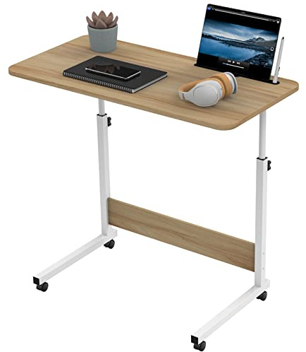 Laptoptisch Höhenverstellbar, Stehpult Laptopständer Computertisch mit Drehbarer Rollen, Mobiler Beistelltisch Laptop Tisch für Bett, Laptoptisch Beistelltisch, Mobiler Standing Desk Braun 80x40cm