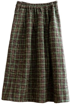 Gyios Gonna Ploid Addensare Gonne Invernali per Donne Autunno Alto Gonna Lunghe di Lana Lunghe Donne Eleganti Gonne A-Line-Verde-XXL