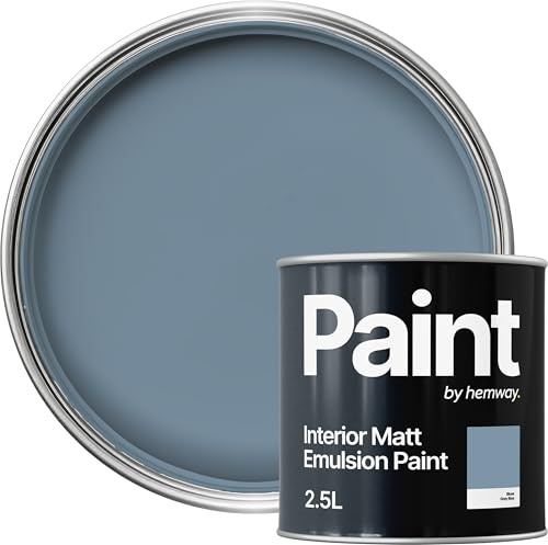 Hemway Grey Blue Paint 2.5 L, Indoor Matt Finish, One Coat, Wall Paint, Acrylic & Water-Based Emulsion, Quick Dry & High Coverage for the Kitchen, Bathroom & Bedroom Walls & Ceiling