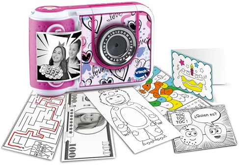 VTech Kidizoom Print CAM Rosa, Sofortbild- und Videokamera für Kinder ab 5 Jahren, Sofortdruck, Vorlagen, Effekte, Rahmen, ESP-Version