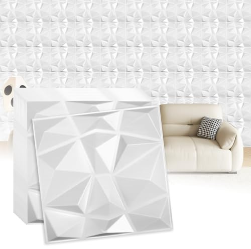 12 pièces panneaux muraux 3D panneaux PVC panneaux en plastique 30 x 30 cm plaques 3D polystyrène panneaux muraux gaming pour décoration de salon, chambre à coucher, salle de bain blanc
