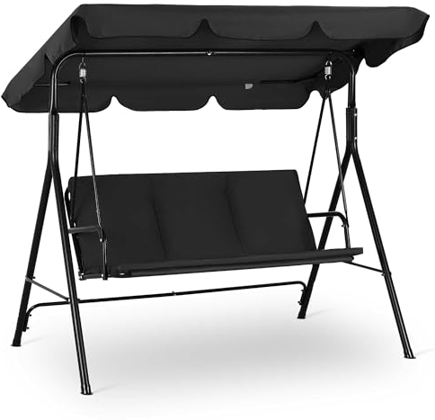 Strattore Hollywoodschaukel Gartenschaukel Gartenliege Schaukelbank 3-Sitzer mit Sonnendach - Schwarz