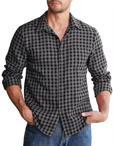 COOFANDY Herren Kariertes Hemd Langarm Baumwoll Fanellhemd Regular Fit Karohemd Freizeithemd Flanell Trachtenhemden Männer Button Down Arbeitshemd