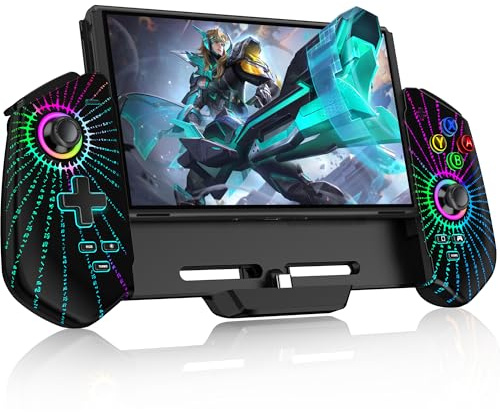 HELLCOOL Hall-Effekt Switch Controller, Plug&Play Handheld Switch Controller für Switch/OLED Konsole, Präzise Joystick, Cooles RGB-Licht Look, 4xSpiele Karten Slots