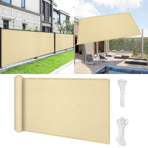 Brise Vue Balcon 60 x 120 cm Blocage des UV, Vent Protection Pare-Vue Protection Contre Le Vent avec Attaches de Câble et Cordons pour Balcon et Clôture Porches, Couleur Crème