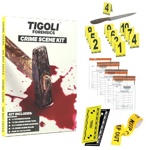 Panda Loco Forensics CSI Crime Scene Kit – 10 Evidence Markers, 3m “DO NOT CROSS” Evidence Bags, Forensic Ruler & Gloves – Perfect for Murder Mystery Parties