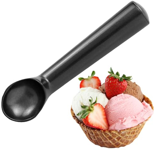 ZEVONDA Ice Cream Scoop - Aluminum Ice Cream Scooper One-Piece Design Non-Stick Cookie Spoon for Hard Ice Cream, Fruit, Mashed Potato, Black