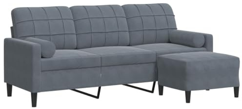 vidaXL Sofa 3-Sitzer, Couch mit Fußhocker Armlehnen Metallgestell, Polstersofa für Wohnzimmer, Loungesofa Sitzmöbel, Modern, Dunkelgrau Samt