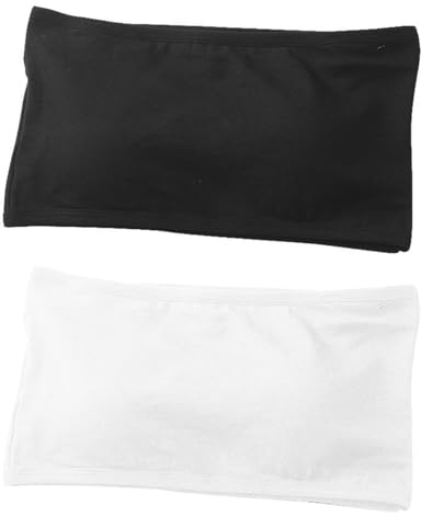 CENPEK Bandeau-bh för kvinnor vadderad axelbandslös trådlös bralette-bh Seamless Bandeau Crop Tube-top-bh Bralette 2-pack (vit + svart)