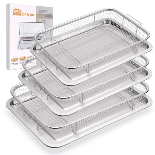 Paquete de 3 cestas de freidora de aire para horno, cesta grande para freidora de aire y bandeja, estante de acero inoxidable para cocinar hornear y asar, extra grande, grande y mediano