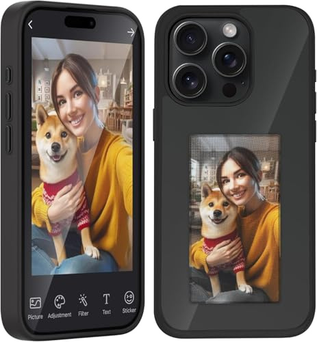 Upgraded 4 Colors e Ink Screen Smart Phone Case,Smart Ink Phone Case for iPhone, Supports NFC Transfer DIY Personalized Image/Picture/Photo/Text Display fit for iPhone 15 black (for iPhone 13 Pro)
